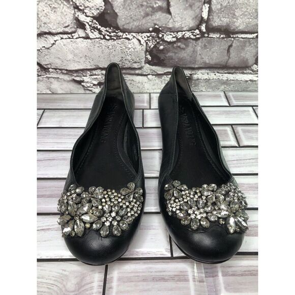 Vera Wang Black Leather Crystal Embellished Ballet Flats Shoes Women sz 5M US/35 - Picture 16 of 16